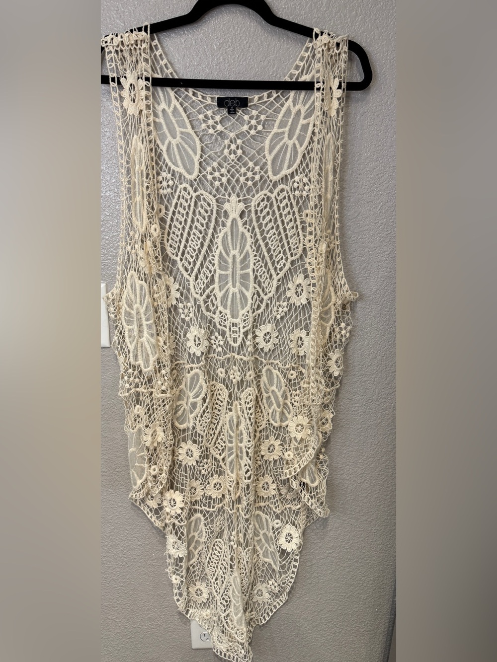 Deb Ivory Crochet Lace Embroidered High Low Boho Vest Size M